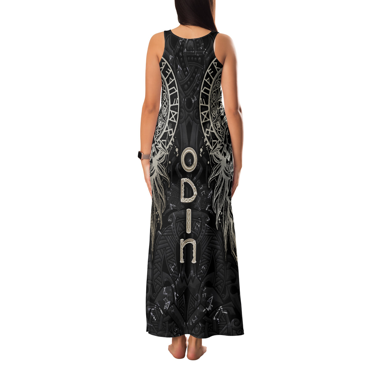 Viking Navigator Family Matching Tank Maxi Dress and Hawaiian Shirt Odin's Wisdom in Symbols - Wonder Print Shop