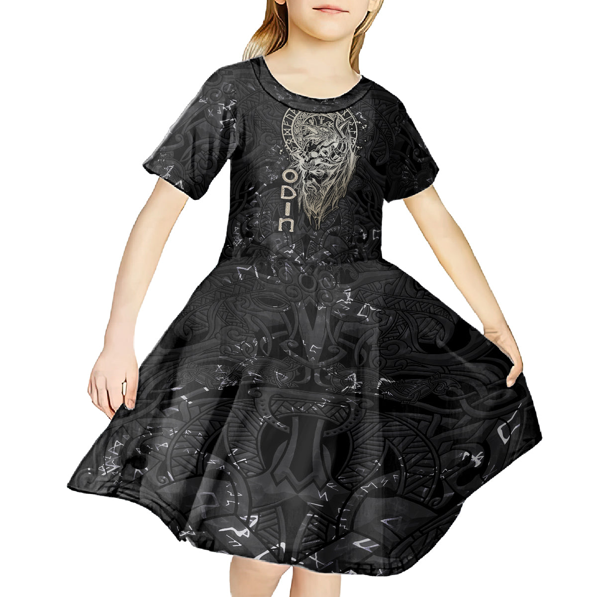 Viking Navigator Kid Short Sleeve Dress Odin's Wisdom in Symbols - Wonder Print Shop