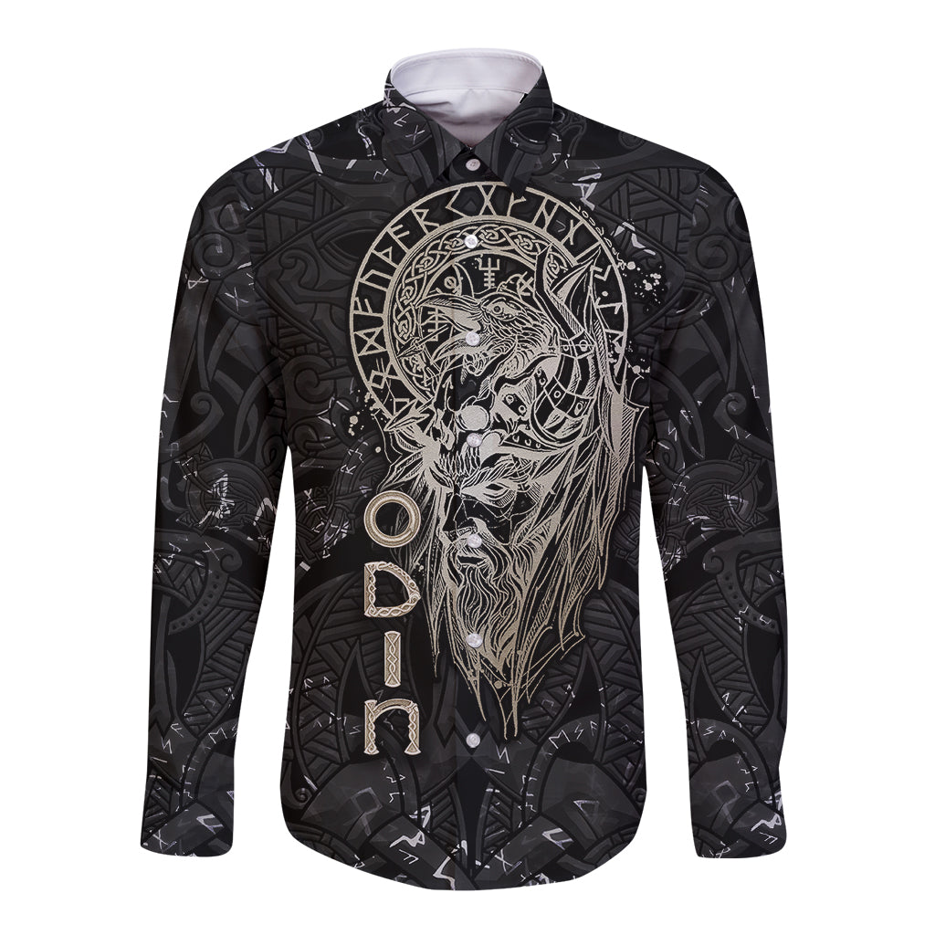 Viking Navigator Long Sleeve Button Shirt Odin's Wisdom in Symbols - Wonder Print Shop