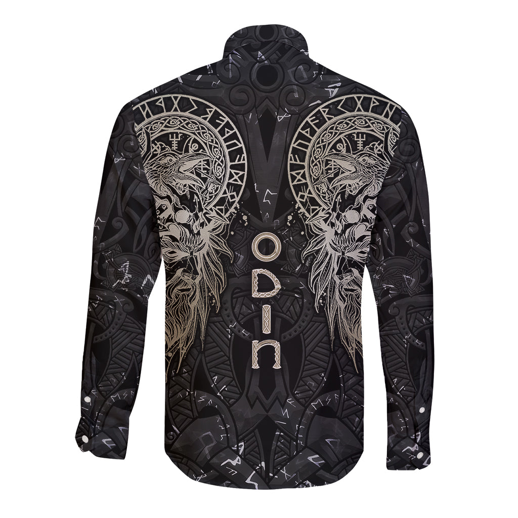 Viking Navigator Long Sleeve Button Shirt Odin's Wisdom in Symbols - Wonder Print Shop