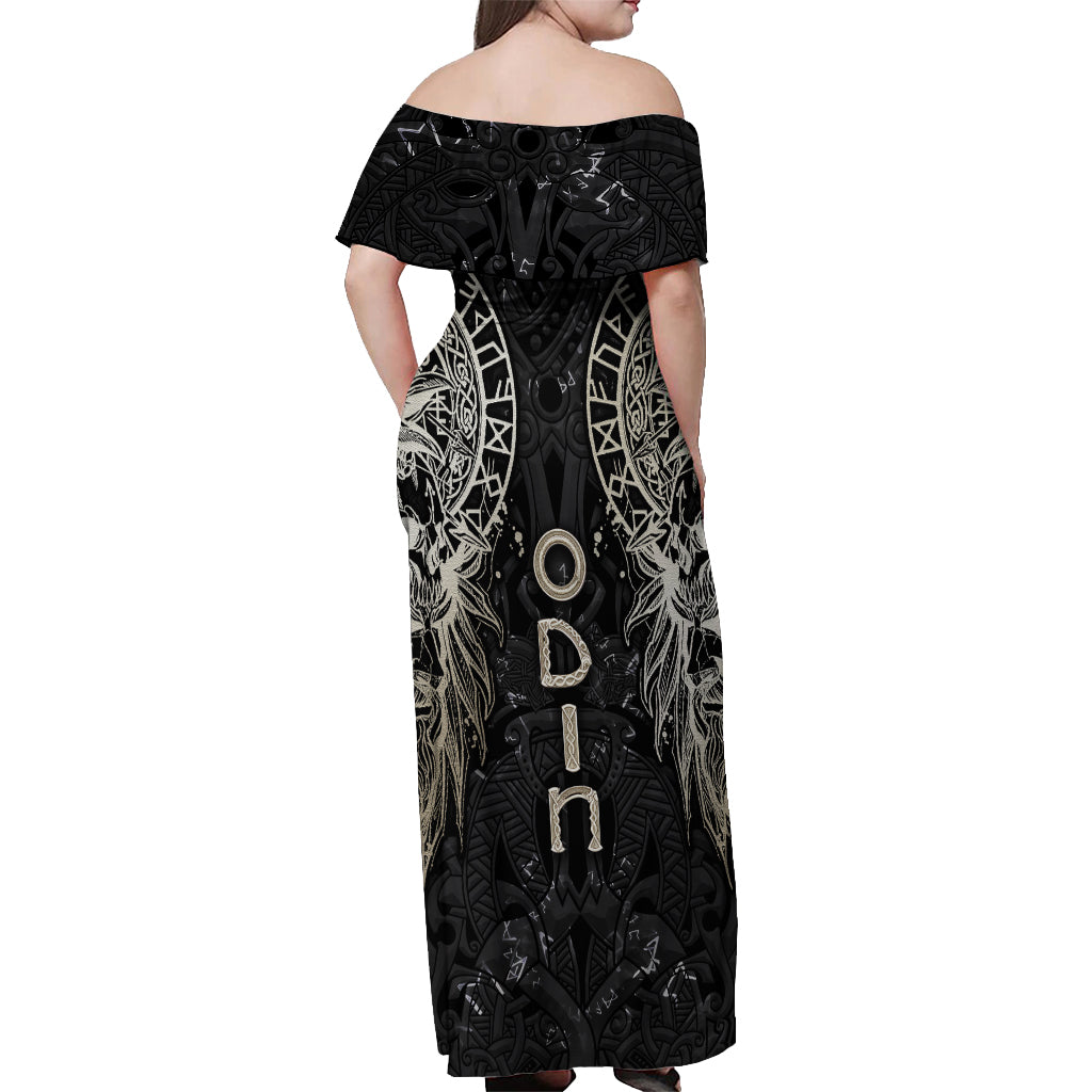 Viking Navigator Off Shoulder Maxi Dress Odin's Wisdom in Symbols - Wonder Print Shop