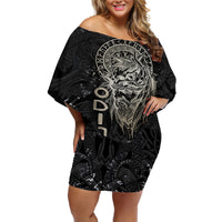 Viking Navigator Off Shoulder Short Dress Odin's Wisdom in Symbols - Wonder Print Shop