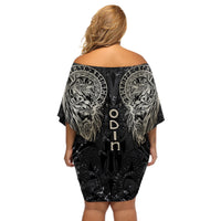 Viking Navigator Off Shoulder Short Dress Odin's Wisdom in Symbols - Wonder Print Shop