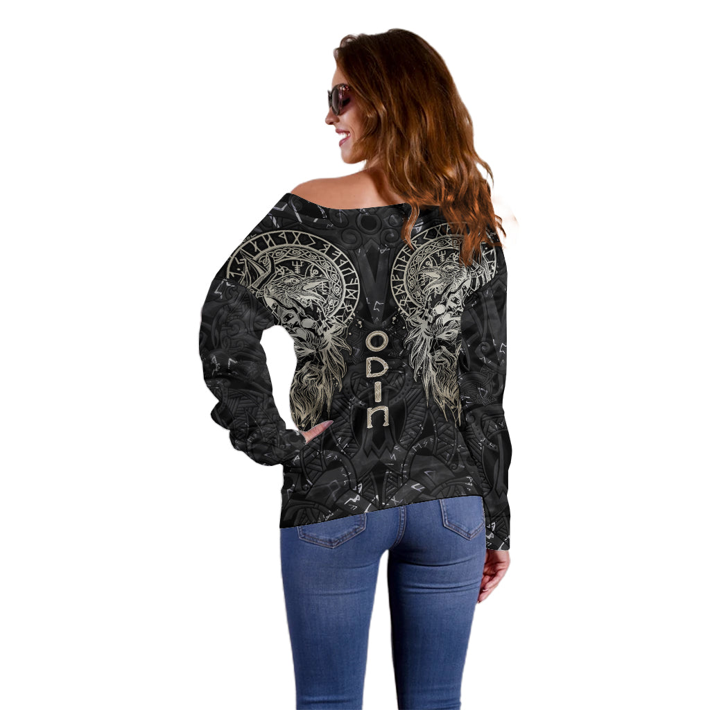 Viking Navigator Off Shoulder Sweater Odin's Wisdom in Symbols - Wonder Print Shop