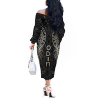 Viking Navigator Off The Shoulder Long Sleeve Dress Odin's Wisdom in Symbols - Wonder Print Shop