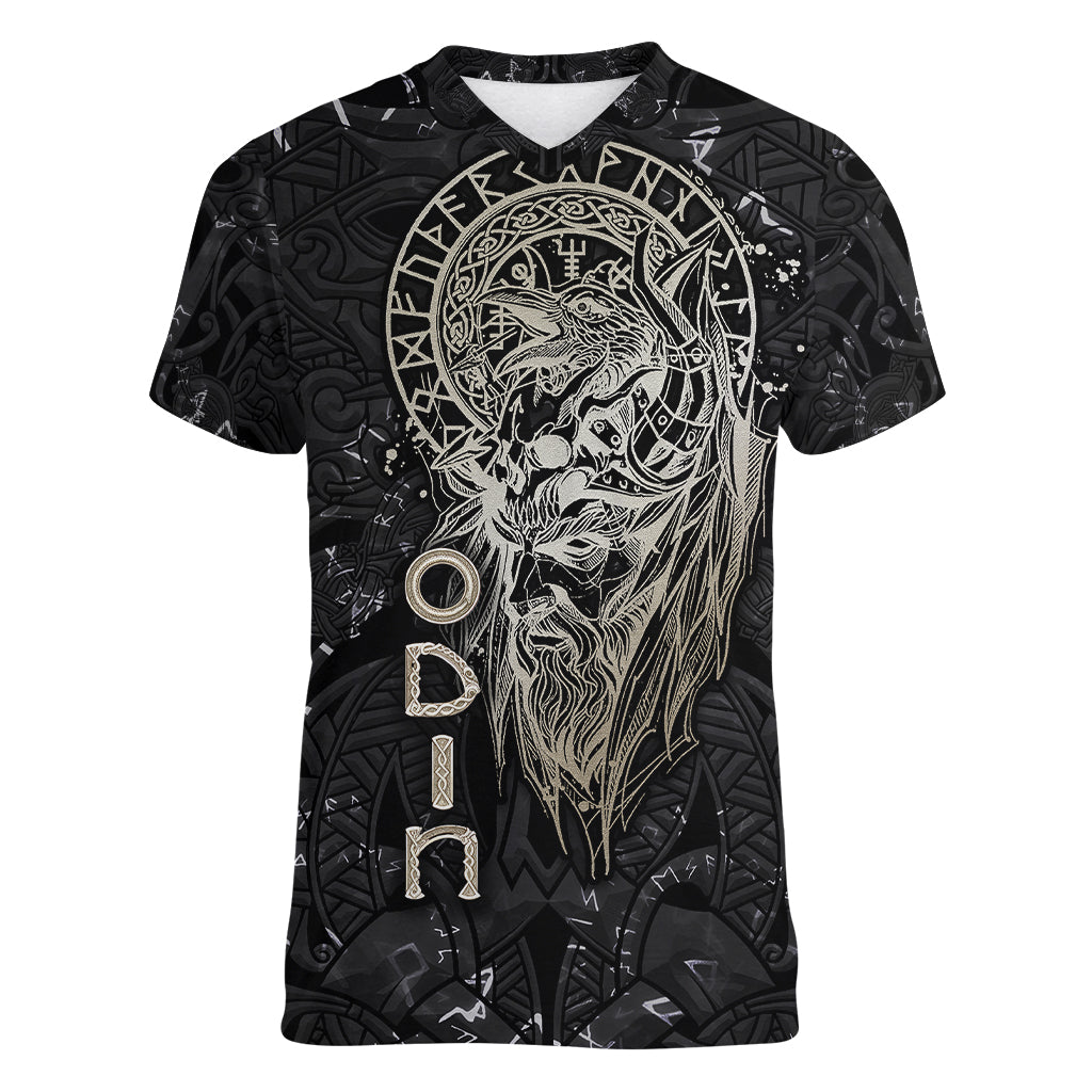 Viking Navigator Women V Neck T Shirt Odin's Wisdom in Symbols - Wonder Print Shop
