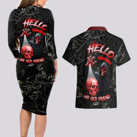 Hello Darkness My Old Friend Skull Couples Matching Long Sleeve Bodycon Dress and Hawaiian Shirt - Wonder Print Shop