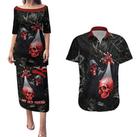 Hello Darkness My Old Friend Skull Couples Matching Puletasi Dress and Hawaiian Shirt - Wonder Print Shop