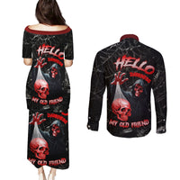 Hello Darkness My Old Friend Skull Couples Matching Puletasi Dress and Long Sleeve Button Shirts - Wonder Print Shop