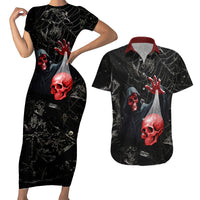 Hello Darkness My Old Friend Skull Couples Matching Short Sleeve Bodycon Dress and Hawaiian Shirt - Wonder Print Shop