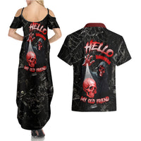 Hello Darkness My Old Friend Skull Couples Matching Summer Maxi Dress and Hawaiian Shirt - Wonder Print Shop