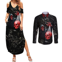 Hello Darkness My Old Friend Skull Couples Matching Summer Maxi Dress and Long Sleeve Button Shirts - Wonder Print Shop