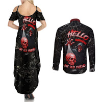 Hello Darkness My Old Friend Skull Couples Matching Summer Maxi Dress and Long Sleeve Button Shirts - Wonder Print Shop