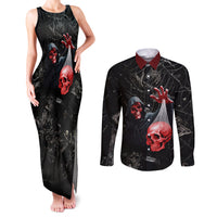 Hello Darkness My Old Friend Skull Couples Matching Tank Maxi Dress and Long Sleeve Button Shirts - Wonder Print Shop