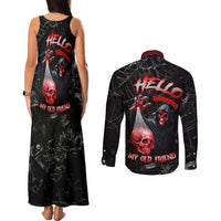 Hello Darkness My Old Friend Skull Couples Matching Tank Maxi Dress and Long Sleeve Button Shirts - Wonder Print Shop
