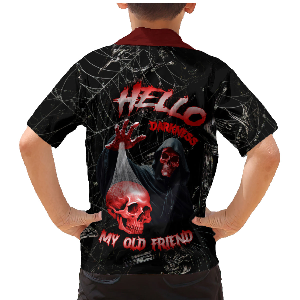 Hello Darkness My Old Friend Skull Family Matching Mermaid Dress and Hawaiian Shirt - Wonder Print Shop
