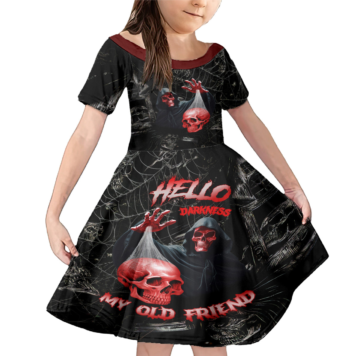 Hello Darkness My Old Friend Skull Family Matching Mermaid Dress and Hawaiian Shirt - Wonder Print Shop