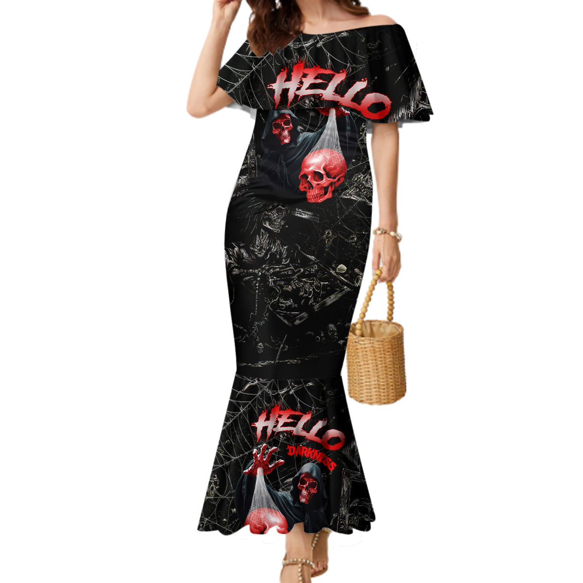 Hello Darkness My Old Friend Skull Family Matching Mermaid Dress and Hawaiian Shirt - Wonder Print Shop