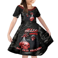 Hello Darkness My Old Friend Skull Family Matching Off Shoulder Long Sleeve Dress and Hawaiian Shirt - Wonder Print Shop