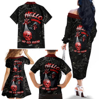 Hello Darkness My Old Friend Skull Family Matching Off Shoulder Long Sleeve Dress and Hawaiian Shirt - Wonder Print Shop