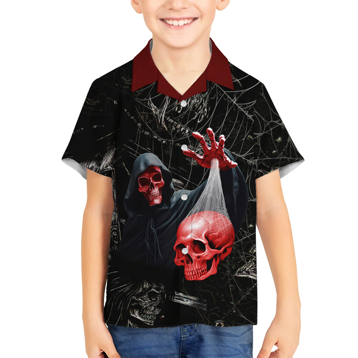 Hello Darkness My Old Friend Skull Family Matching Off Shoulder Maxi Dress and Hawaiian Shirt - Wonder Print Shop