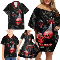 Hello Darkness My Old Friend Skull Family Matching Off Shoulder Short Dress and Hawaiian Shirt - Wonder Print Shop