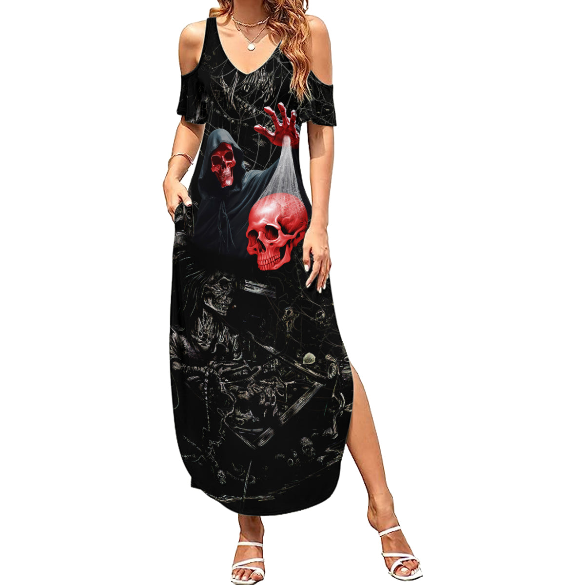 Hello Darkness My Old Friend Skull Family Matching Summer Maxi Dress and Hawaiian Shirt - Wonder Print Shop