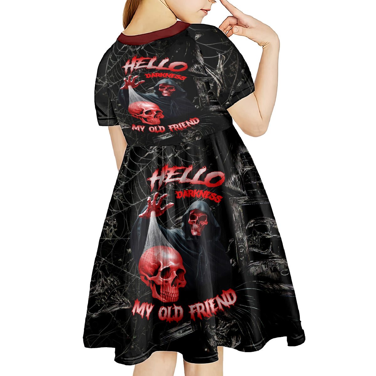Hello Darkness My Old Friend Skull Kid Short Sleeve Dress - Wonder Print Shop