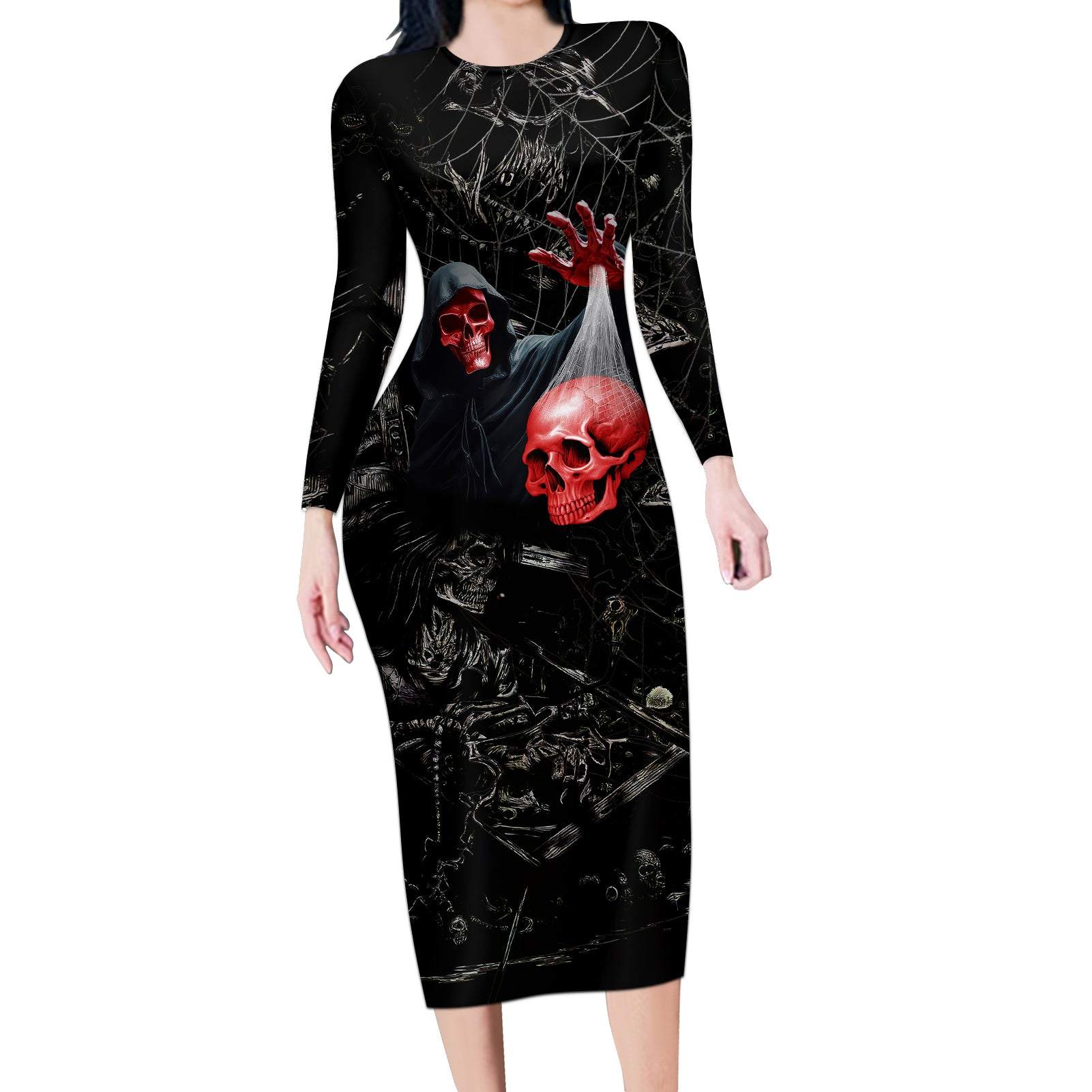 Hello Darkness My Old Friend Skull Long Sleeve Bodycon Dress - Wonder Print Shop