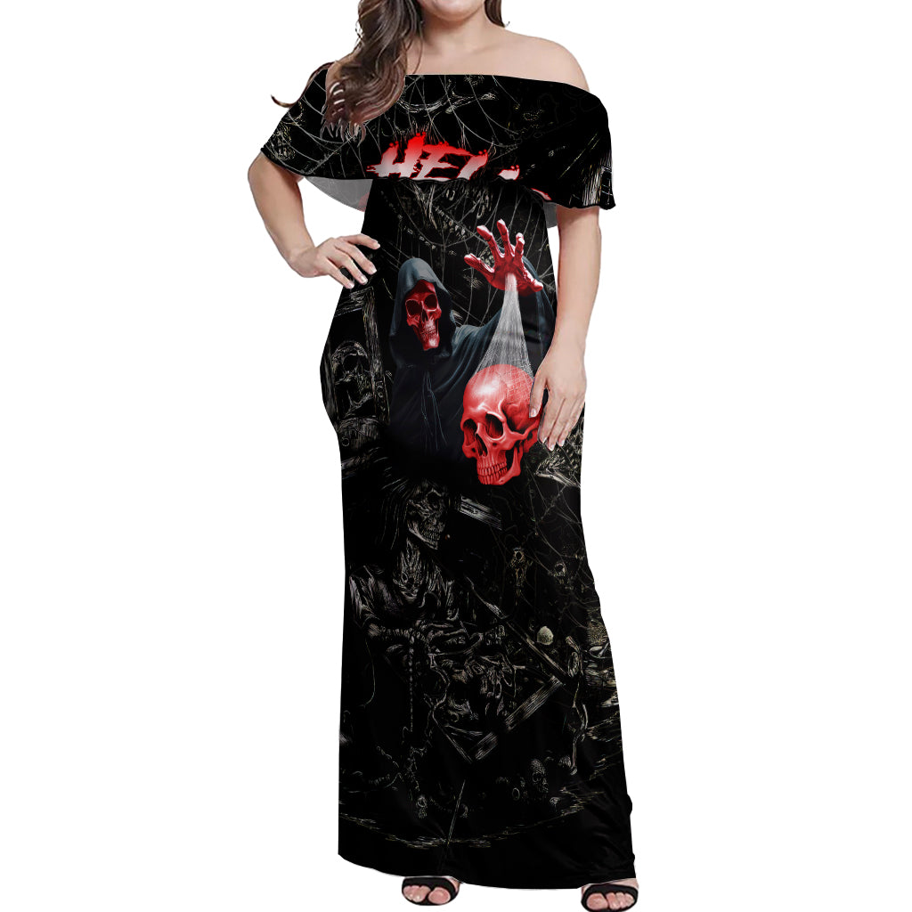 Hello Darkness My Old Friend Skull Off Shoulder Maxi Dress - Wonder Print Shop