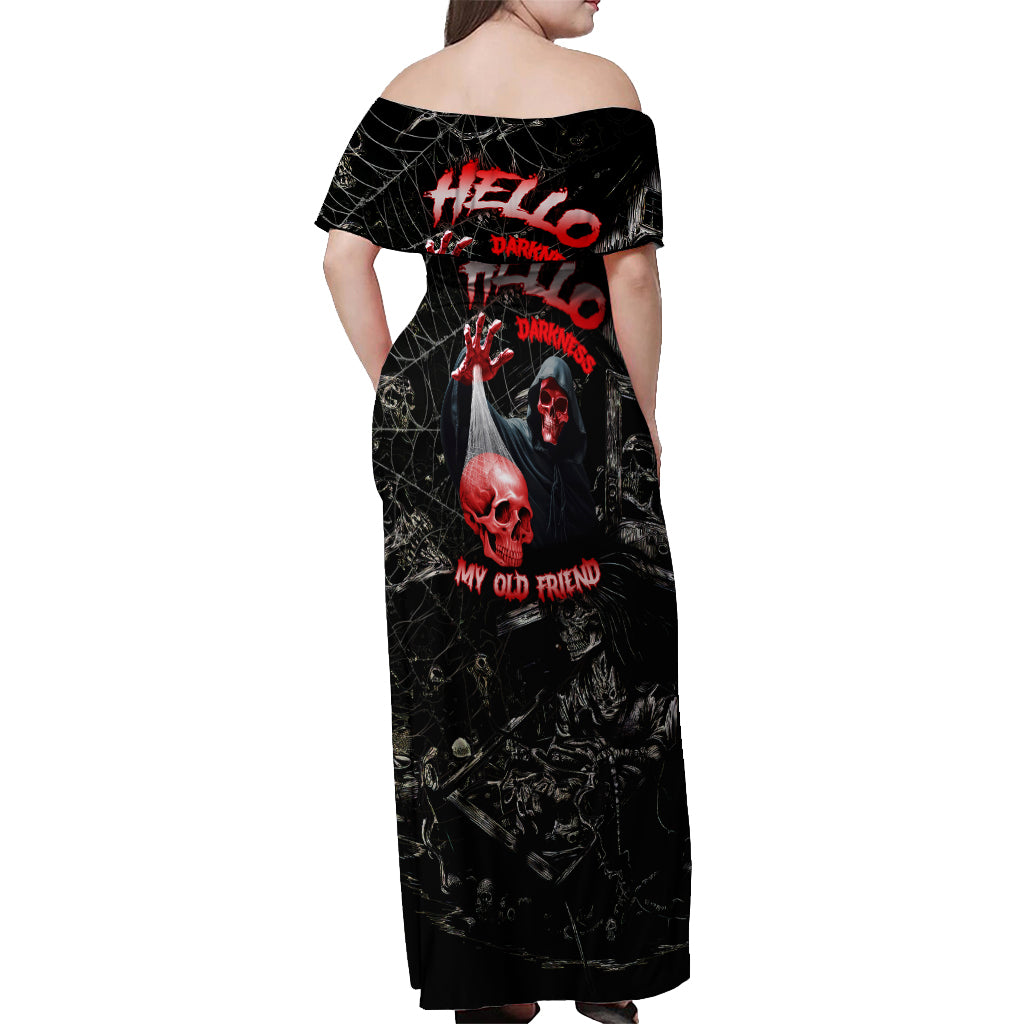 Hello Darkness My Old Friend Skull Off Shoulder Maxi Dress - Wonder Print Shop