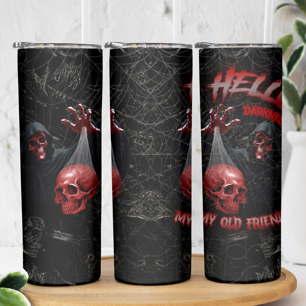 Hello Darkness My Old Friend Skull Skinny Tumbler - Wonder Print Shop