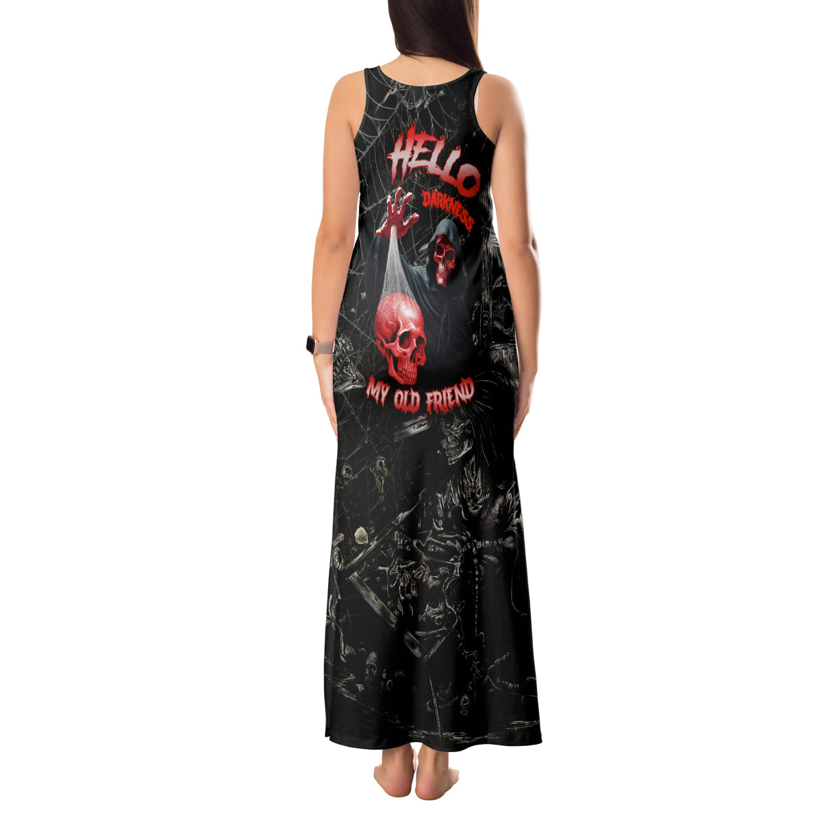 Hello Darkness My Old Friend Skull Tank Maxi Dress - Wonder Print Shop