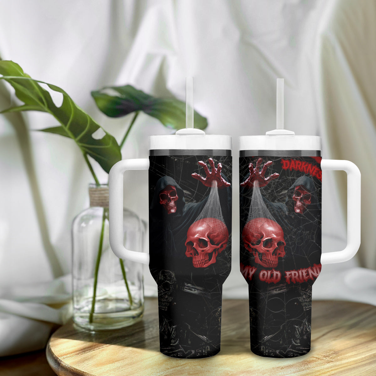 Hello Darkness My Old Friend Skull Tumbler With Handle - Wonder Print Shop