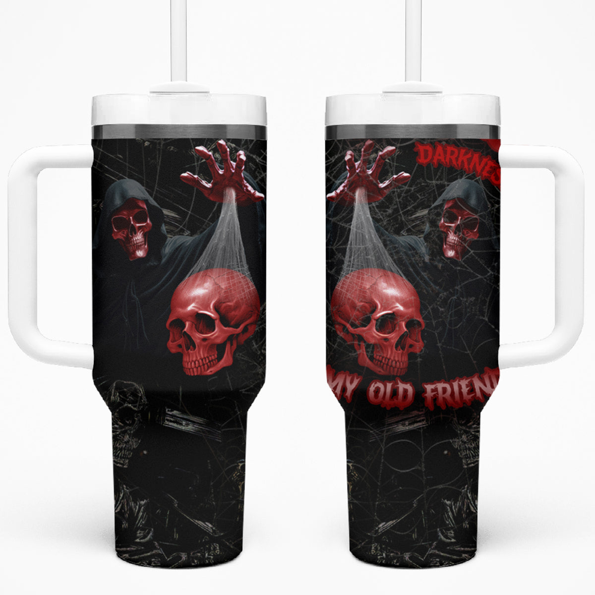 Hello Darkness My Old Friend Skull Tumbler With Handle