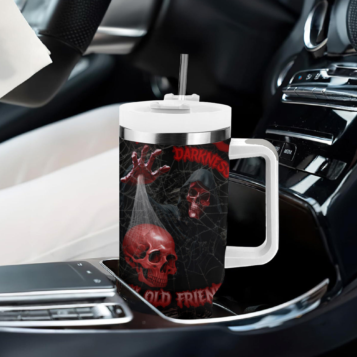 Hello Darkness My Old Friend Skull Tumbler With Handle - Wonder Print Shop