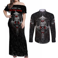 I'm Not The Hero You Wanted I'm The Monster You Needed Couples Matching Off Shoulder Maxi Dress and Long Sleeve Button Shirts - Wonder Print Shop
