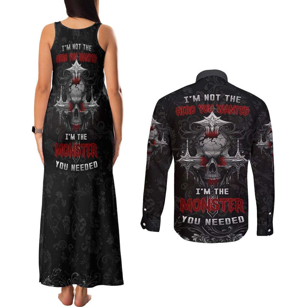 I'm Not The Hero You Wanted I'm The Monster You Needed Couples Matching Tank Maxi Dress and Long Sleeve Button Shirts - Wonder Print Shop