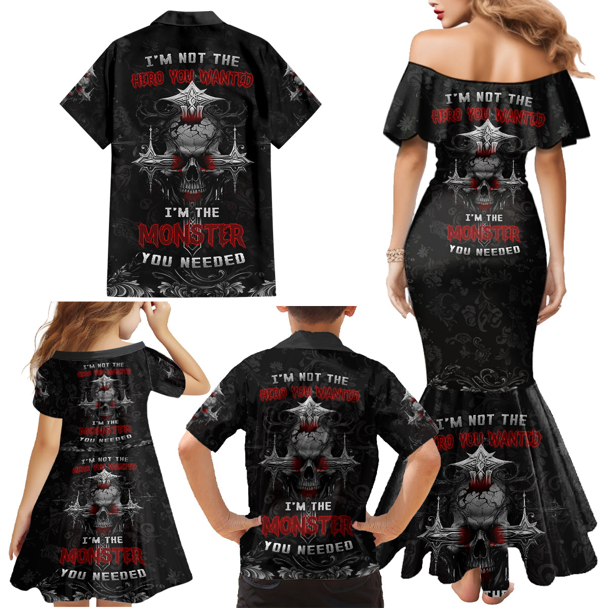 I'm Not The Hero You Wanted I'm The Monster You Needed Family Matching Mermaid Dress and Hawaiian Shirt - Wonder Print Shop