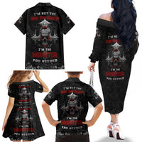 I'm Not The Hero You Wanted I'm The Monster You Needed Family Matching Off Shoulder Long Sleeve Dress and Hawaiian Shirt - Wonder Print Shop
