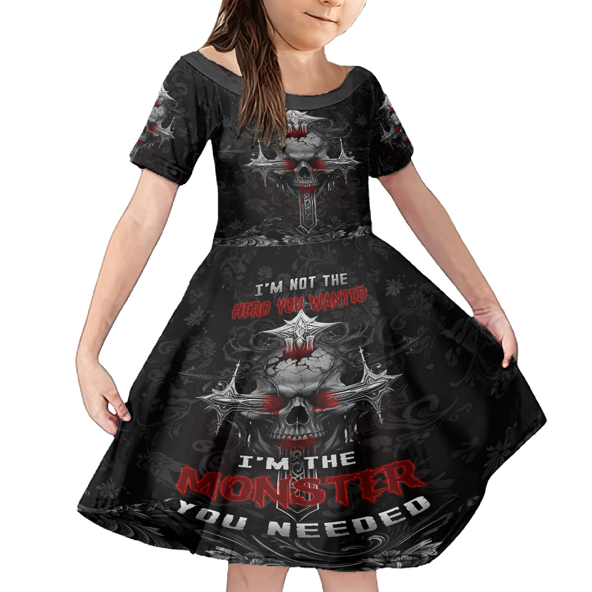 I'm Not The Hero You Wanted I'm The Monster You Needed Family Matching Off Shoulder Maxi Dress and Hawaiian Shirt - Wonder Print Shop