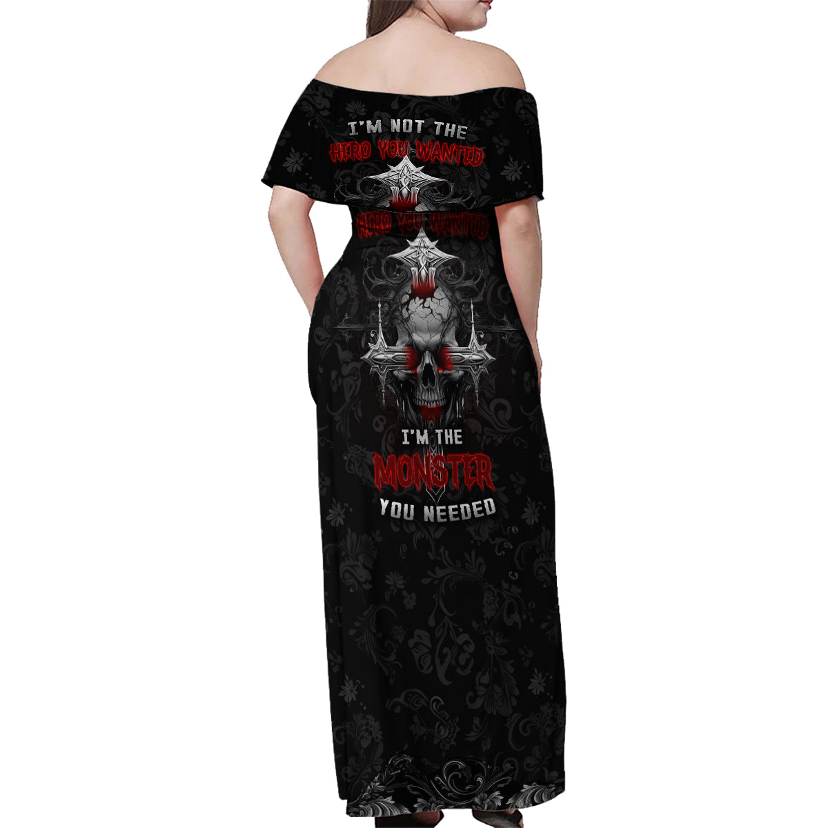 I'm Not The Hero You Wanted I'm The Monster You Needed Family Matching Off Shoulder Maxi Dress and Hawaiian Shirt - Wonder Print Shop