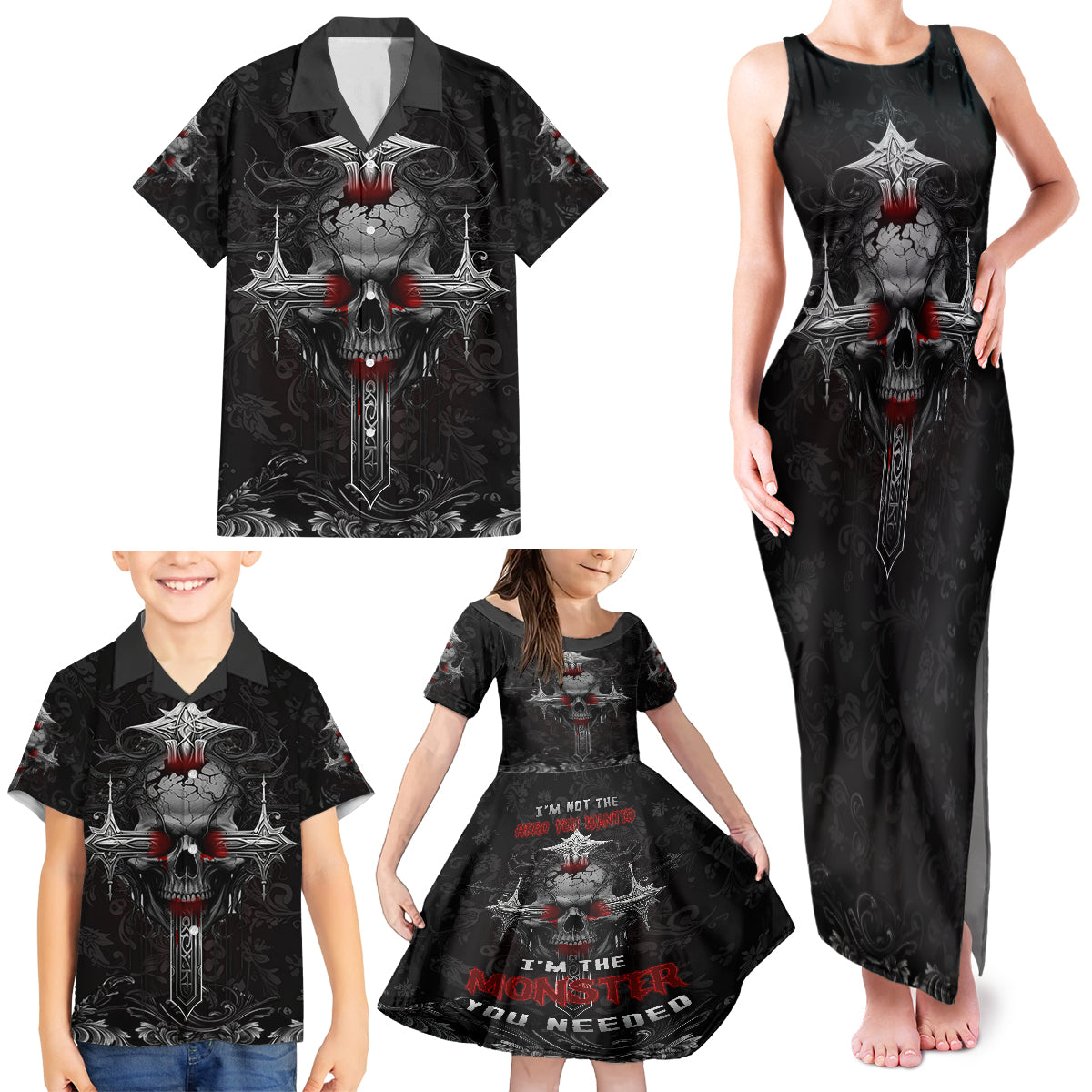 I'm Not The Hero You Wanted I'm The Monster You Needed Family Matching Tank Maxi Dress and Hawaiian Shirt - Wonder Print Shop
