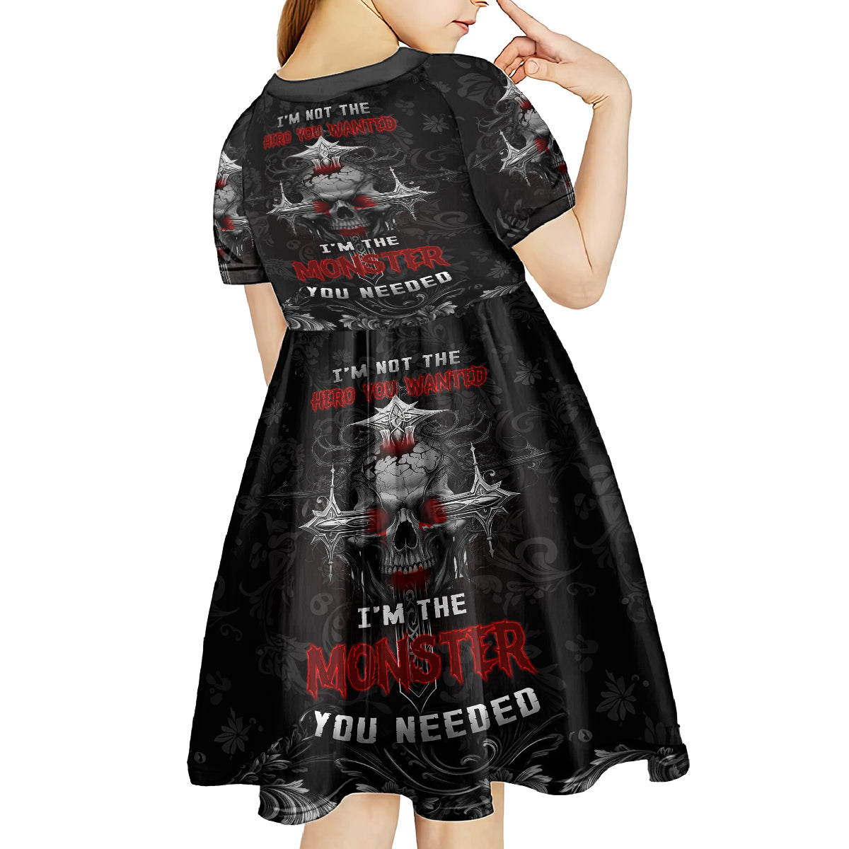 I'm Not The Hero You Wanted I'm The Monster You Needed Kid Short Sleeve Dress - Wonder Print Shop