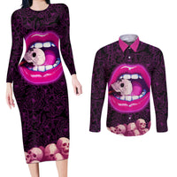 Skull Couples Matching Long Sleeve Bodycon Dress and Long Sleeve Button Shirts Don't Cry Say Fuck You And Smile - Wonder Print Shop