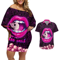 Skull Couples Matching Off Shoulder Short Dress and Hawaiian Shirt Don't Cry Say Fuck You And Smile - Wonder Print Shop