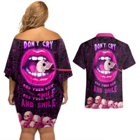 Skull Couples Matching Off Shoulder Short Dress and Hawaiian Shirt Don't Cry Say Fuck You And Smile - Wonder Print Shop