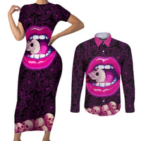 Skull Couples Matching Short Sleeve Bodycon Dress and Long Sleeve Button Shirts Don't Cry Say Fuck You And Smile - Wonder Print Shop