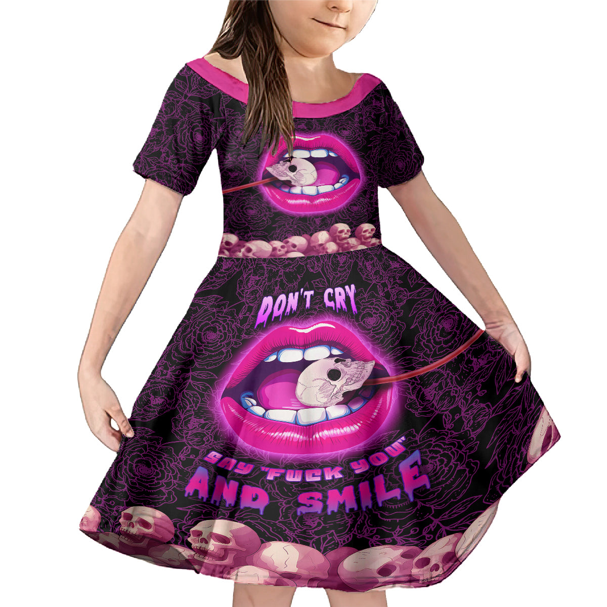 Skull Family Matching Mermaid Dress and Hawaiian Shirt Don't Cry Say Fuck You And Smile - Wonder Print Shop