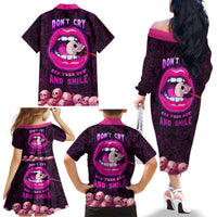 Skull Family Matching Off Shoulder Long Sleeve Dress and Hawaiian Shirt Don't Cry Say Fuck You And Smile - Wonder Print Shop